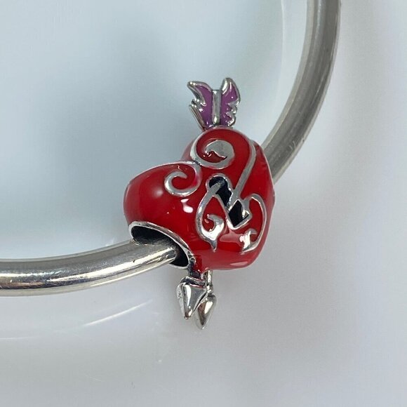 Sterling Silver Red Heart Cupid & Arrow Charm - Picture 6 of 13